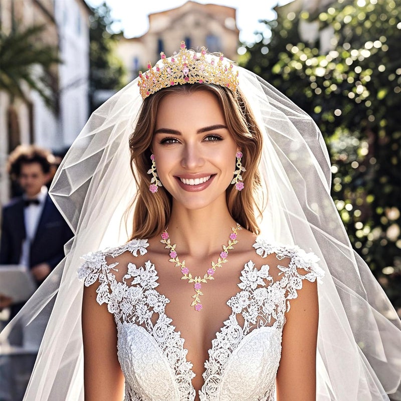 Kamirola Tiaras and Crowns for Women,Tiaras Earrings Necklace, Crystal Bridal Jewelry Set (TR48) - Image 5